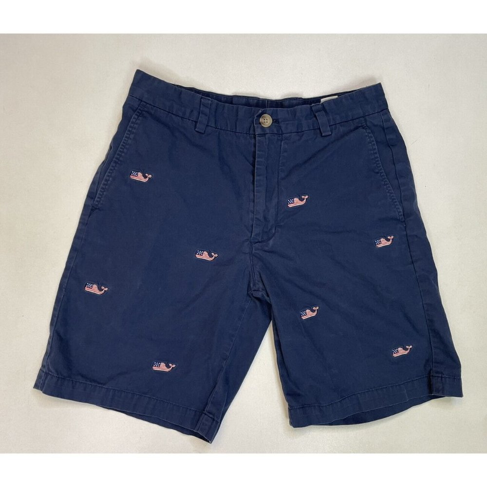 Vineyard Vines USA Flag Whale All Over Embroidered Shorts Men Size 30 Blue